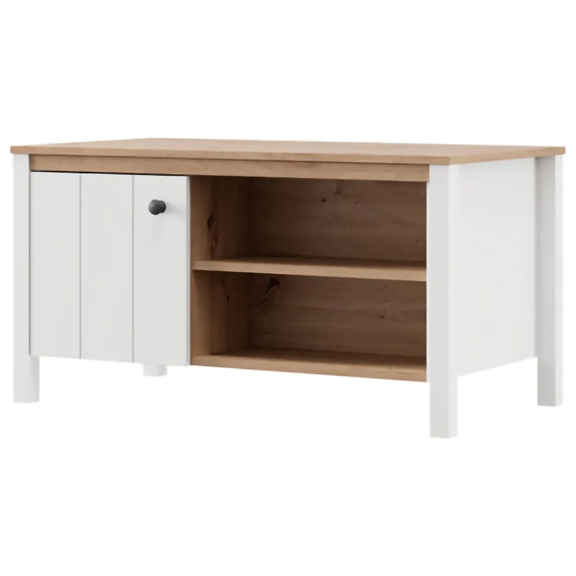 Tavolini Da Salotto > Dmora Tavolino da Salotto Marrone Rovere Nodi Bianco Piano Effetto Doghe Forma Quadrato 67x67x43h cm, Colore Ripiano Marrone - Magre Bianco, Marrone Rovere Nodi
