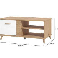 Tavolino da Salotto Marrone Rovere Nodi Bianco con Piedini 3 Vani 120x60x54h cm, Forma Rettangolare - Frati