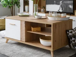 Tavolino da Salotto Marrone Rovere Nodi Bianco con Piedini 3 Vani 120x60x54h cm, Forma Rettangolare - Frati
