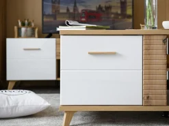 Tavolino da Salotto Marrone Rovere Nodi Bianco con Piedini 3 Vani 120x60x54h cm, Forma Rettangolare - Frati