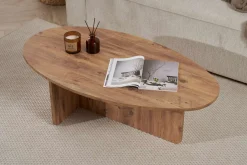 Tavolini Da Salotto > Dmora Tavolino da Salotto Forma Ovale Materiale Piano in Legno Nobilitato 130x65x40h cm, Colore Ripiano Marrone - Dozza Marrone Rovere Nodi