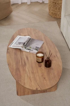 Tavolini Da Salotto > Dmora Tavolino da Salotto Forma Ovale Materiale Piano in Legno Nobilitato 130x65x40h cm, Colore Ripiano Marrone - Dozza Marrone Rovere Nodi