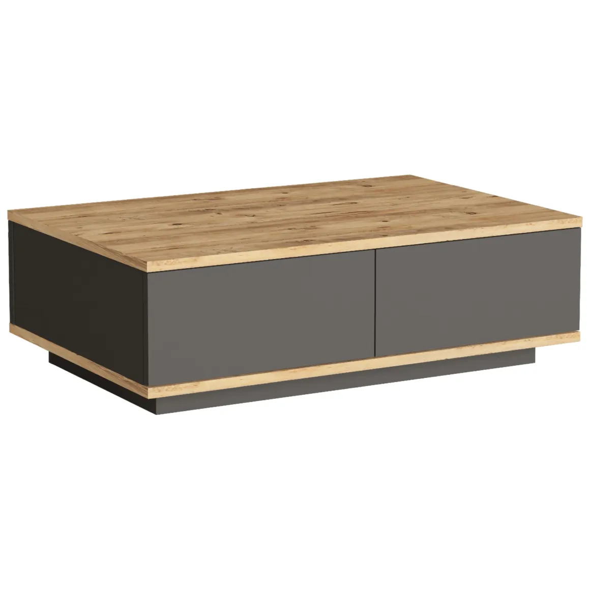 Tavolino da Salotto Marrone Rovere Nodi Nero Antracite 2 Vani Forma Rettangolare 90x60x29h cm, Colore Ripiano Marrone - Babila