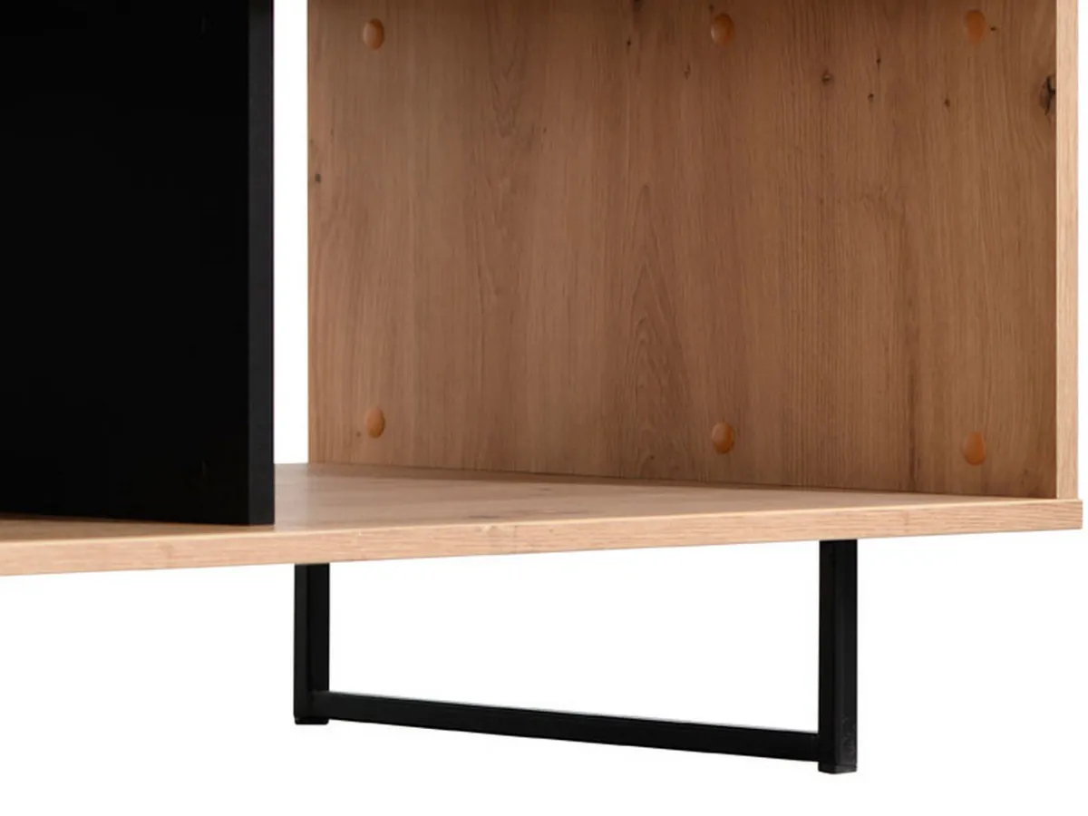 Tavolini Da Salotto > Dmora Tavolino da Salotto Marrone Rovere Nodi Nero con Piedini 2 Vani 120.5x60.5x42.5h cm, Forma Rettangolare - Corsano Nero, Marrone Rovere Nodi
