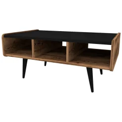 Tavolini Da Salotto > Dmora Tavolino da Salotto Marrone Rovere Nodi Nero con Piedini un Vano 101x55x46h cm, Forma Rettangolare - Cunico Nero, Marrone Rovere Nodi