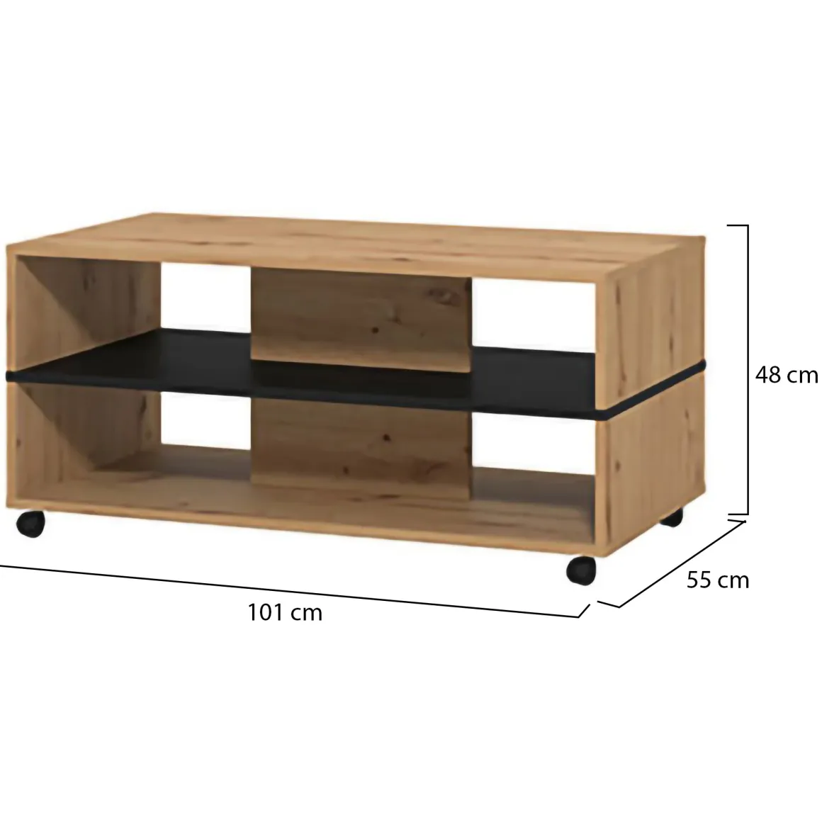 Tavolini Da Salotto > Dmora Tavolino da Salotto Marrone Rovere Nodi Nero un Cassetto con Piedini 100x60x4h cm, un Vano - Kasese Nero, Marrone Rovere Nodi