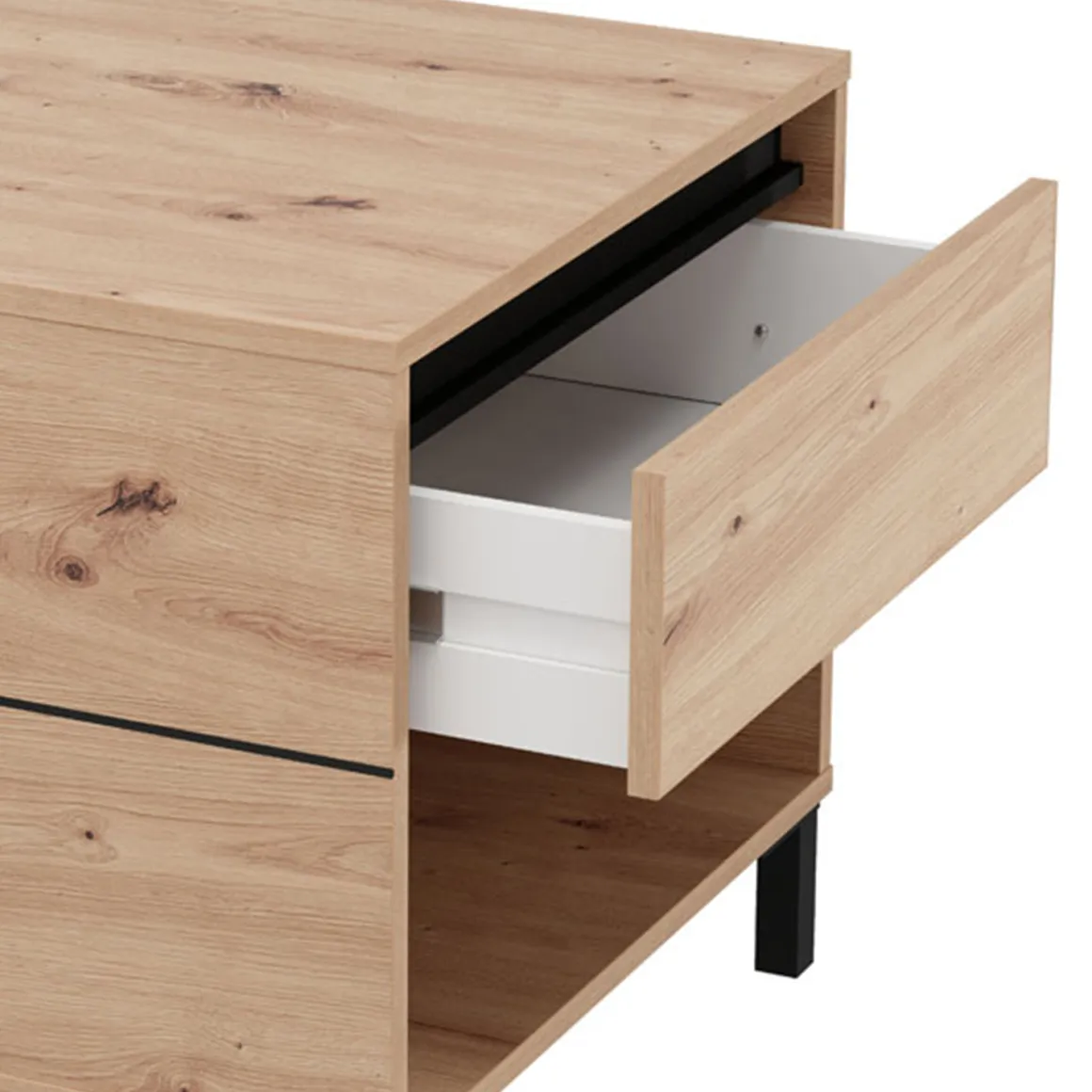 Tavolini Da Salotto > Dmora Tavolino da Salotto Marrone Rovere Nodi Nero un Vano Forma Rettangolare 101x54.5x46.5h cm, Colore Ripiano Marrone - Casaglia Nero, Marrone Rovere Nodi