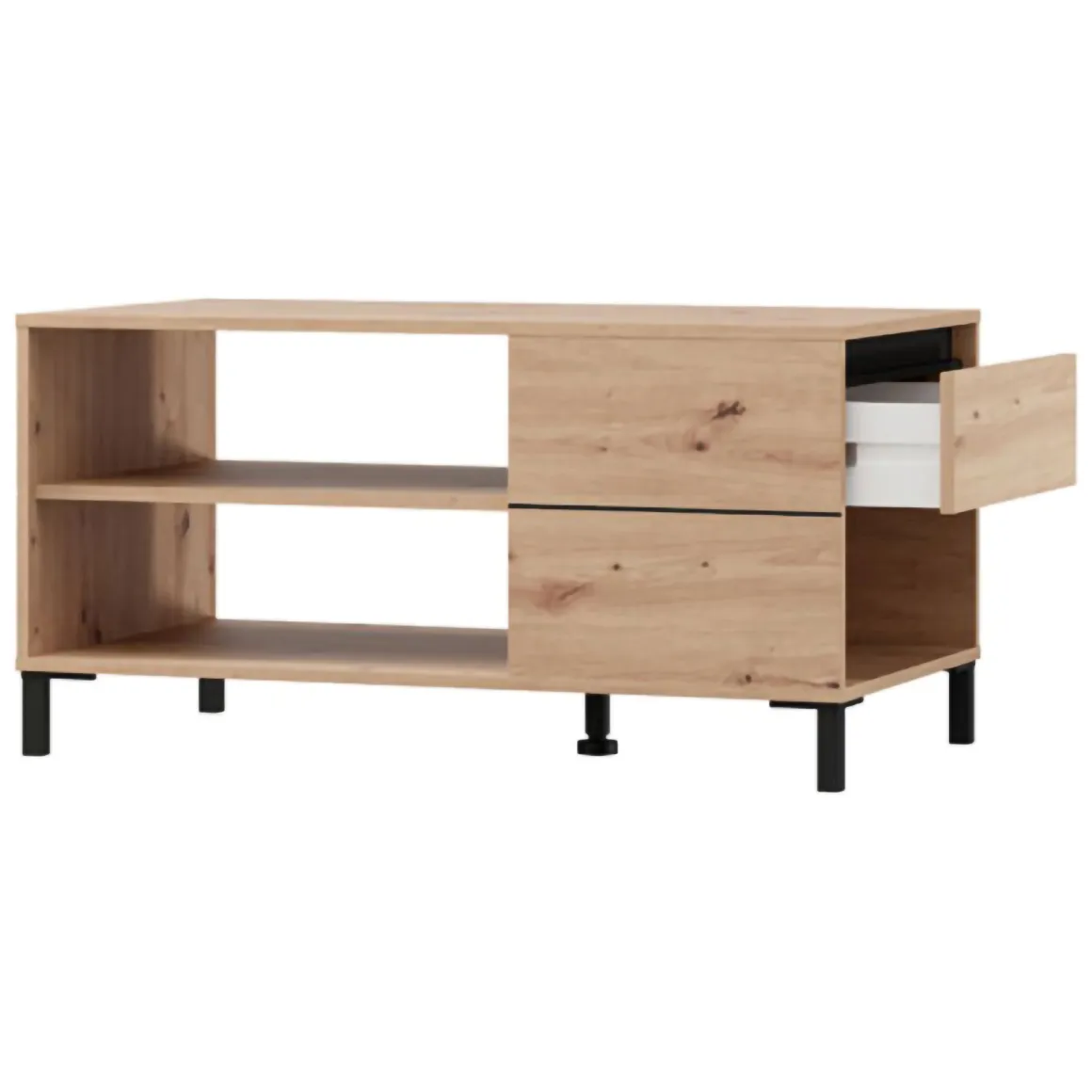 Tavolini Da Salotto > Dmora Tavolino da Salotto Marrone Rovere Nodi Nero un Vano Forma Rettangolare 101x54.5x46.5h cm, Colore Ripiano Marrone - Casaglia Nero, Marrone Rovere Nodi