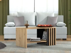 Tavolini Da Salotto > Dmora Tavolino da Salotto con Piedini un Vano 90x49.5x45.5h cm, Forma Rettangolare - Formia Marrone Rovere Nodi