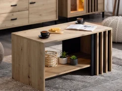Tavolini Da Salotto > Dmora Tavolino da Salotto con Piedini un Vano 90x49.5x45.5h cm, Forma Rettangolare - Formia Marrone Rovere Nodi