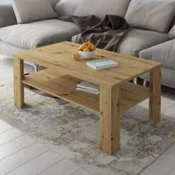 Tavolini Da Salotto > Dmora Tavolino da Salotto un Vano Forma Rettangolare 124x60x45h cm, Sfumatura Colore Ripiano Rovere Nodi - Pella Marrone Rovere Nodi