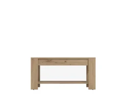 Tavolini Da Salotto > Dmora Tavolino da Salotto Piano in Vetro Temperato Forma Ovale 112x78x47h cm, Materiale Struttura in Vetro - Sommo Marrone Rovere