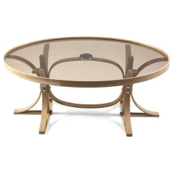 Tavolini Da Salotto > Dmora Tavolino da Salotto Piano in Vetro Temperato Forma Ovale 112x78x47h cm, Materiale Struttura in Vetro - Sommo Marrone Rovere
