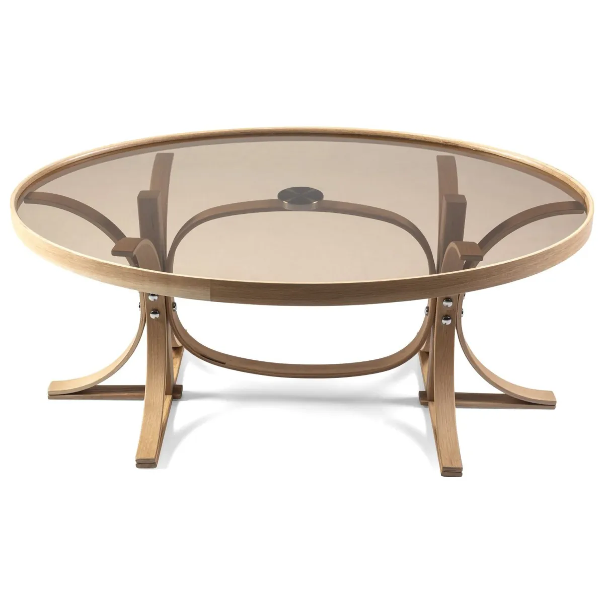 Tavolini Da Salotto > Dmora Tavolino da Salotto Piano in Vetro Temperato Forma Ovale 112x78x47h cm, Materiale Struttura in Vetro - Sommo Marrone Rovere