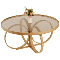 Tavolini Da Salotto|Salotto > Dmora Tavolino da Salotto Portariviste Forma Circolare 92x92x36h cm, Sfumatura Colore Struttura Rovere - Califfi Marrone Rovere