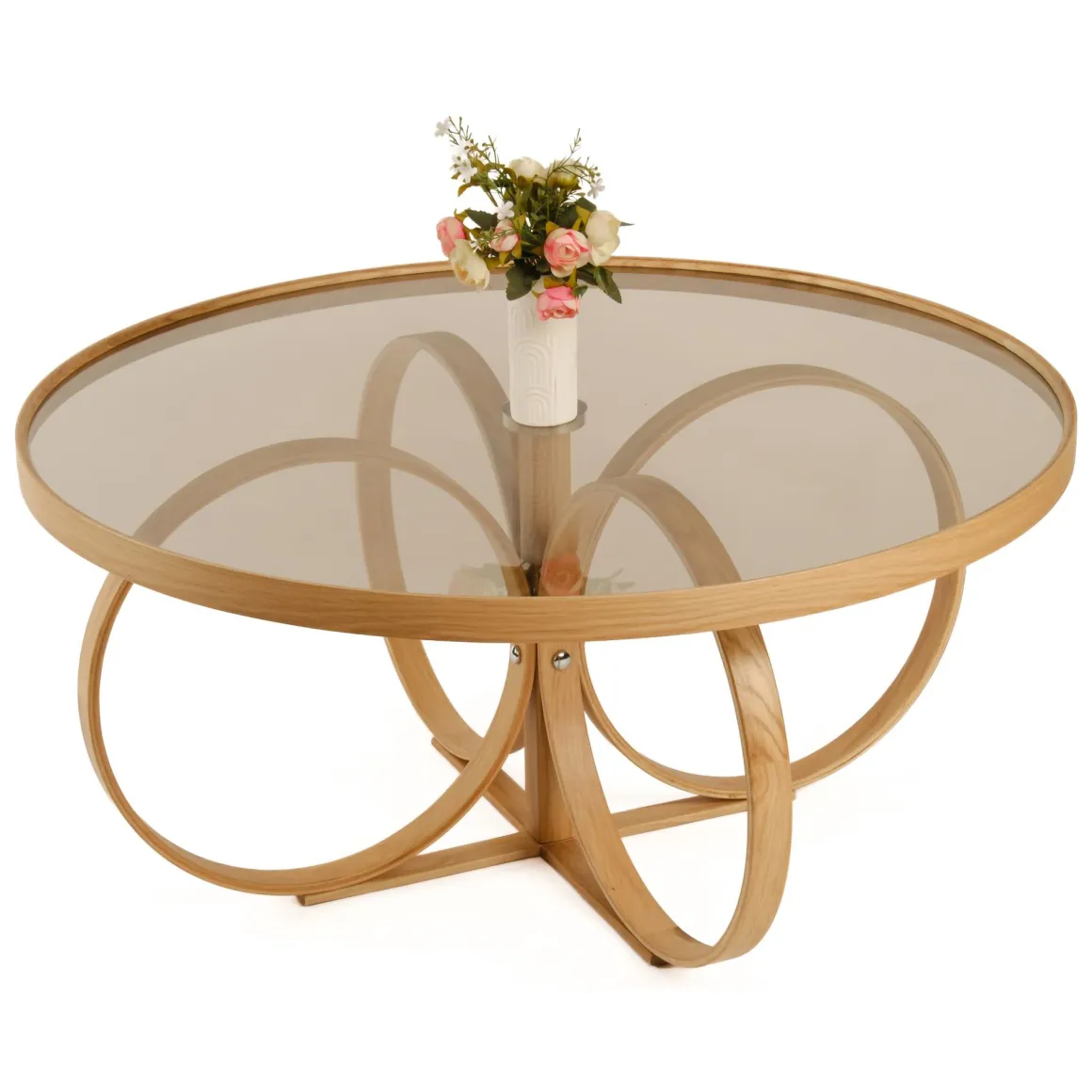 Tavolini Da Salotto|Salotto > Dmora Tavolino da Salotto Portariviste Forma Circolare 92x92x36h cm, Sfumatura Colore Struttura Rovere - Califfi Marrone Rovere
