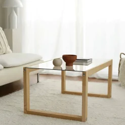 Tavolini Da Salotto|Salotto > Dmora Tavolino da Salotto Portariviste Forma Rotonda 75x75x35h cm, Materiale Struttura in Vetro - Bagolino Marrone Rovere