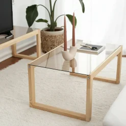 Tavolini Da Salotto|Salotto > Dmora Tavolino da Salotto Portariviste Forma Rotonda 75x75x35h cm, Materiale Struttura in Vetro - Bagolino Marrone Rovere