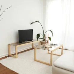 Tavolini Da Salotto|Salotto > Dmora Tavolino da Salotto Portariviste Forma Rotonda 75x75x35h cm, Materiale Struttura in Vetro - Bagolino Marrone Rovere