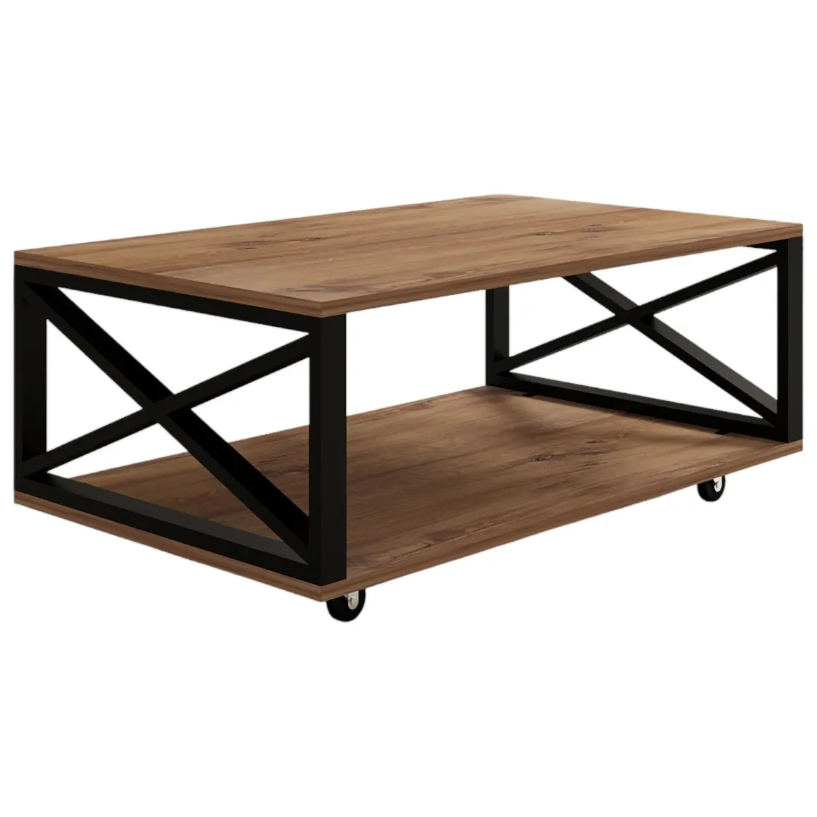 Tavolini Da Salotto > Dmora Tavolino da Salotto Marrone Rovere Scuro Nero set 3 Pezzi 3 Vani 70x70x38h cm, Forma Rotondo - Gignese Nero, Marrone Rovere scuro