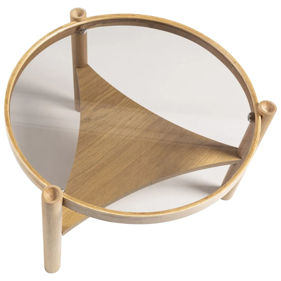 Tavolino da Salotto Marrone Rovere un Vano Piano in Vetro Temperato 100x100x46h cm, Forma Rotondo - Canterano