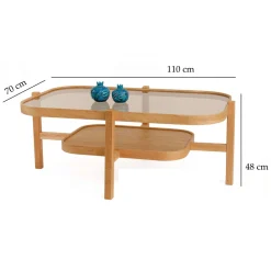 Tavolino da Salotto Marrone Rovere un Vano Piano in Vetro Temperato 110x70x48h cm, Forma Rettangolare - Sorbolo