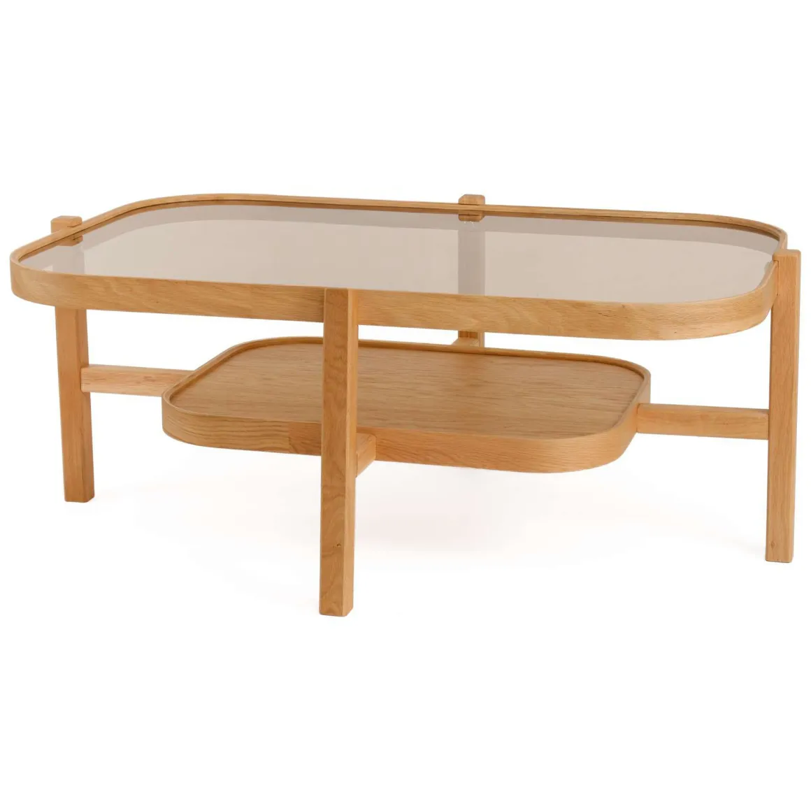 Tavolino da Salotto Marrone Rovere un Vano Piano in Vetro Temperato 110x70x48h cm, Forma Rettangolare - Sorbolo