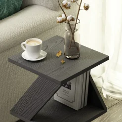 Tavolino da Salotto Nero Antracite 2 Vani Forma Rettangolare 30x30x54h cm, Materiale Piano in Legno Nobilitato - Serino
