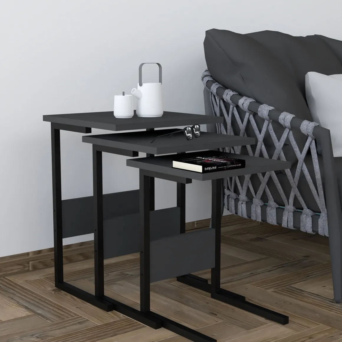 Tavolini Da Salotto|Salotto > Dmora Tavolino da Salotto Forma Rettangolare Materiale Piano in Vetro 105x65x35h cm, Colore Ripiano Trasparente - Visconti Nero Antracite