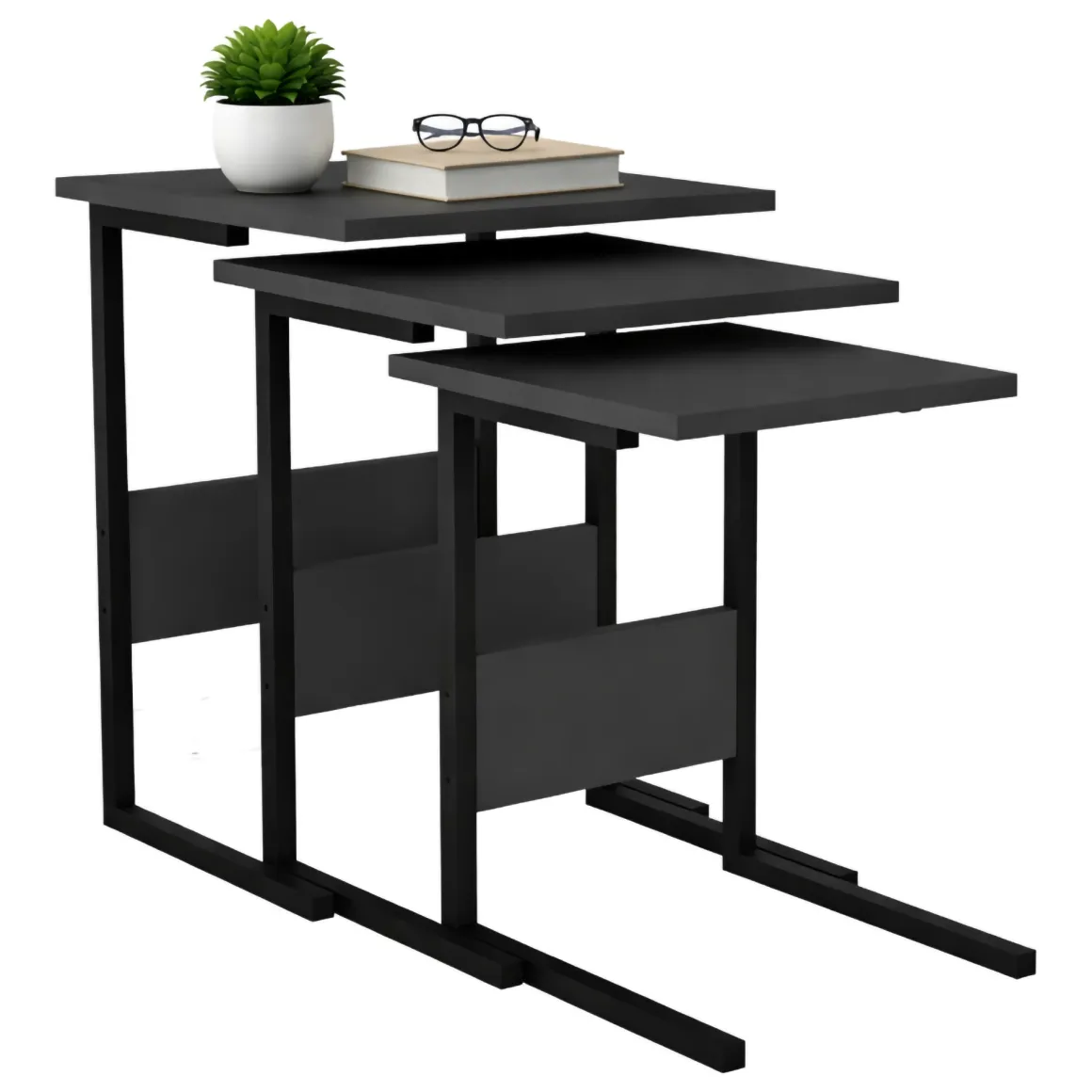 Tavolini Da Salotto|Salotto > Dmora Tavolino da Salotto Forma Rettangolare Materiale Piano in Vetro 105x65x35h cm, Colore Ripiano Trasparente - Visconti Nero Antracite