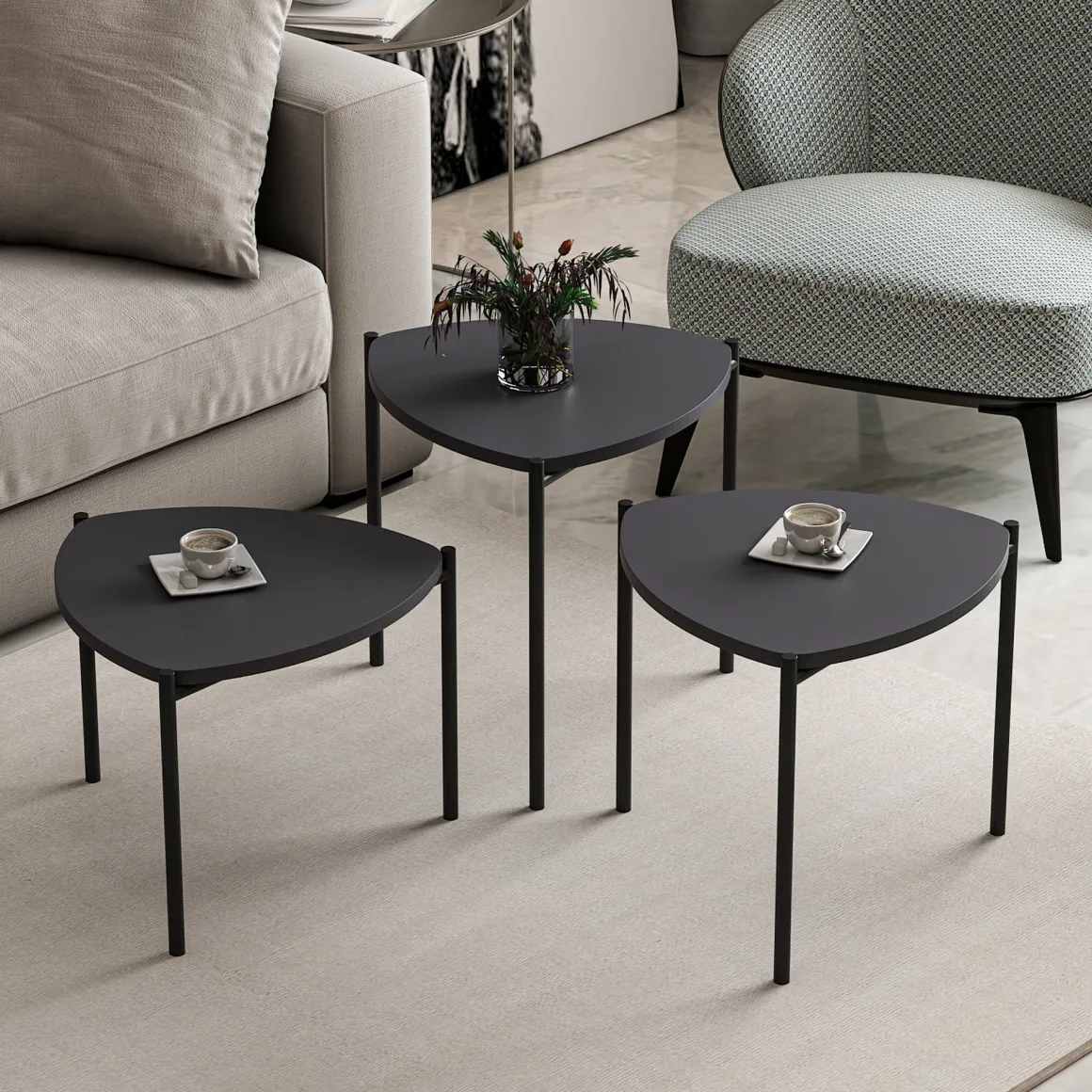 Tavolino da Salotto Nero Antracite Modulabile Forma Rettangolare 45x45x45h cm, Sfumatura Colore Ripiano Antracite - Carro