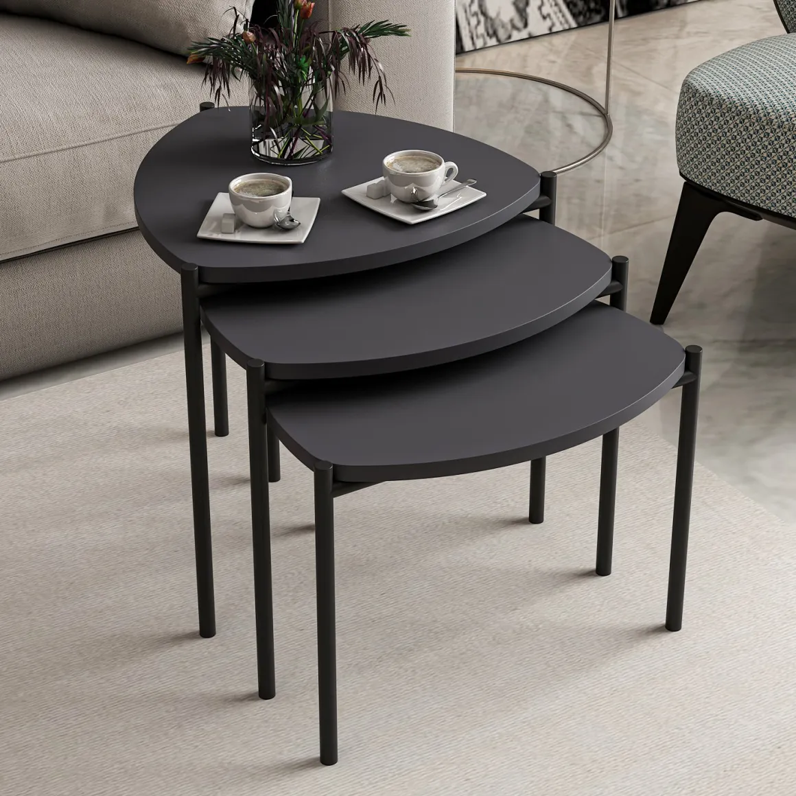 Tavolino da Salotto Nero Antracite Modulabile Forma Rettangolare 45x45x45h cm, Sfumatura Colore Ripiano Antracite - Carro