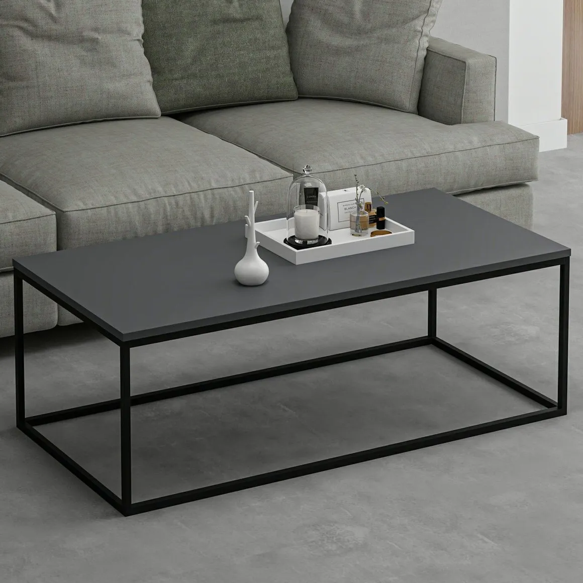 Tavolini Da Salotto > Dmora Tavolino da Salotto Peso Massimo Supportato 10 kg Forma Rettangolare 105x65x40h cm, Sfumatura Colore Struttura Antracite - Azriel Nero Antracite