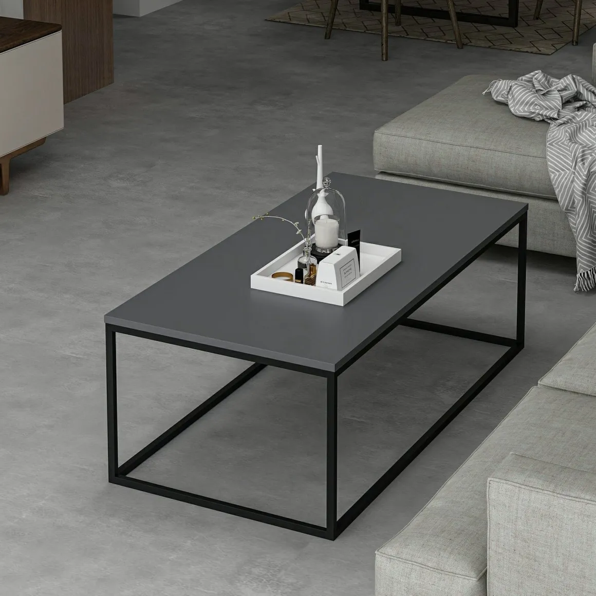 Tavolini Da Salotto > Dmora Tavolino da Salotto Peso Massimo Supportato 10 kg Forma Rettangolare 105x65x40h cm, Sfumatura Colore Struttura Antracite - Azriel Nero Antracite
