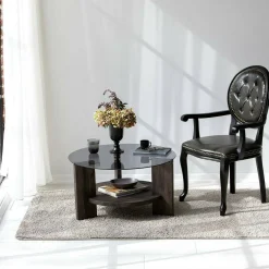 Tavolini Da Salotto|Salotto > Dmora Tavolino da Salotto Portariviste Forma Rotonda 75x75x40h cm, Sfumatura Colore Struttura Antracite - Felino Nero Antracite