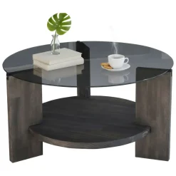 Tavolini Da Salotto|Salotto > Dmora Tavolino da Salotto Portariviste Forma Rotonda 75x75x40h cm, Sfumatura Colore Struttura Antracite - Felino Nero Antracite