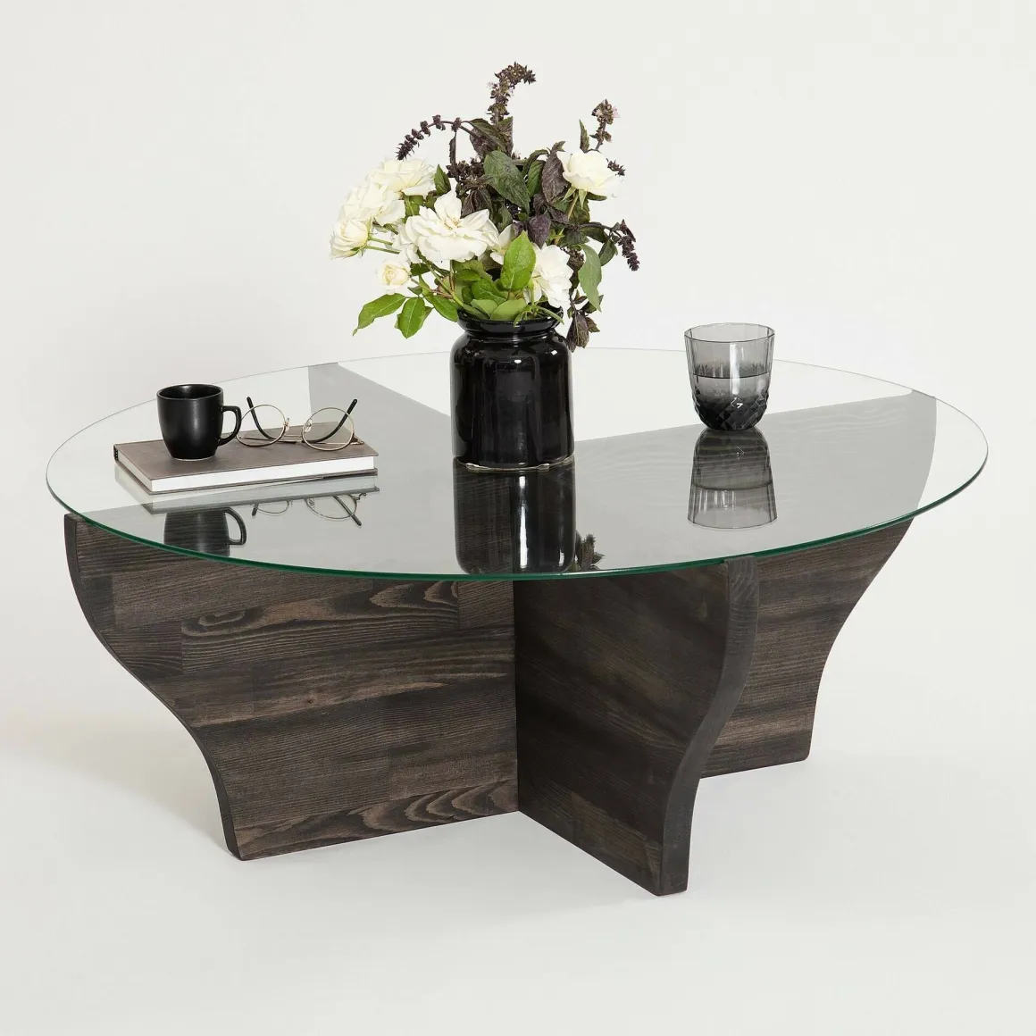 Tavolini Da Salotto > Dmora Tavolino da Salotto con Piedini Forma Triangolare 90x89x40h cm, Sfumatura Colore Ripiano Antracite - Atesino Nero Antracite