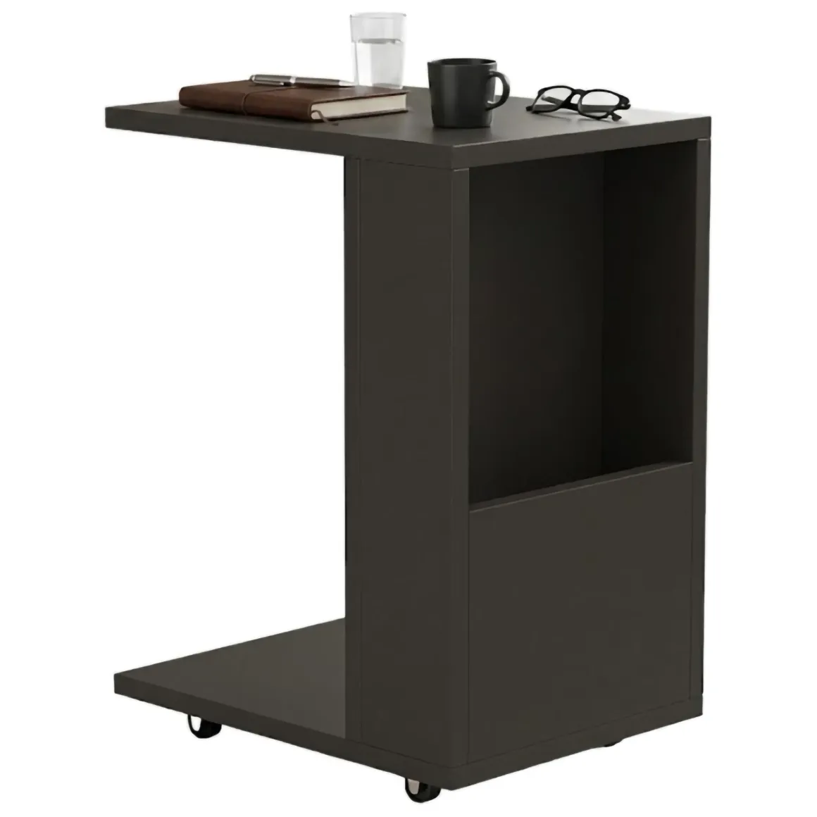 Tavolino da Salotto Nero Antracite con Ruote un Vano 30x40x50h cm, Forma Rettangolare - Vazzola