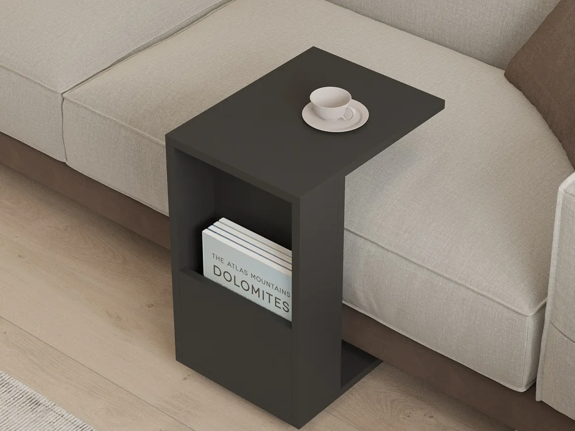Tavolino da Salotto Nero Antracite con Ruote un Vano 30x40x50h cm, Forma Rettangolare - Vazzola