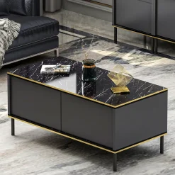 Tavolini Da Salotto > Dmora Tavolino da Salotto un Vano Forma Rettangolare 98x50x43h cm, Piano Sollevabile - Corallo Nero Antracite