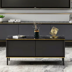 Tavolini Da Salotto > Dmora Tavolino da Salotto un Vano Forma Rettangolare 98x50x43h cm, Piano Sollevabile - Corallo Nero Antracite
