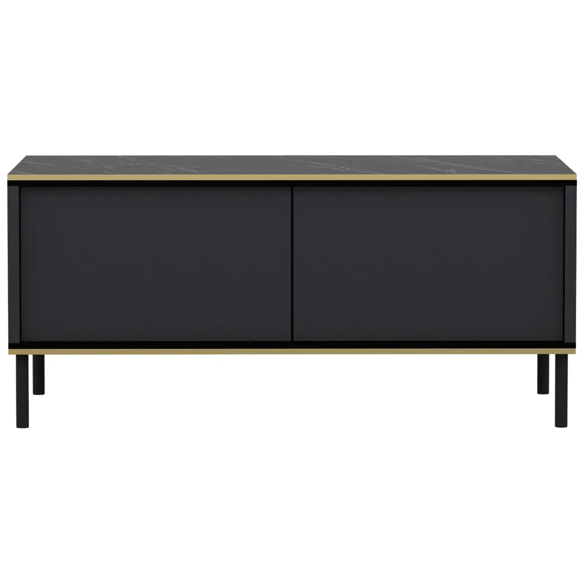 Tavolino da Salotto Nero Antracite oro con Piedini un Vano 90x45x40h cm, Piano Sollevabile - Zerbolo