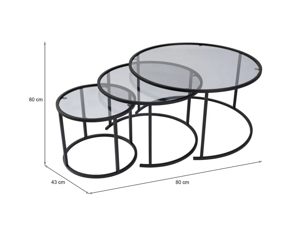 Tavolino da Salotto Nero Forma Circolare Materiale Piano in Vetro 80x80x43h cm, Colore Ripiano Trasparente - Rowan