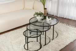 Tavolino da Salotto Nero Forma Circolare Materiale Piano in Vetro 80x80x43h cm, Colore Ripiano Trasparente - Rowan