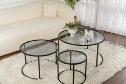Tavolino da Salotto Nero Forma Circolare Materiale Piano in Vetro 80x80x43h cm, Colore Ripiano Trasparente - Rowan