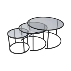 Tavolino da Salotto Nero Forma Circolare Materiale Piano in Vetro 80x80x43h cm, Colore Ripiano Trasparente - Rowan