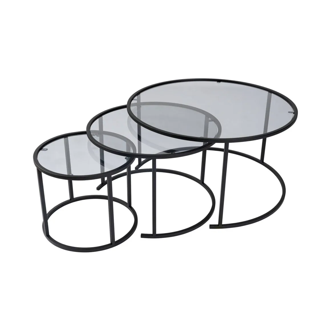 Tavolino da Salotto Nero Forma Circolare Materiale Piano in Vetro 80x80x43h cm, Colore Ripiano Trasparente - Rowan