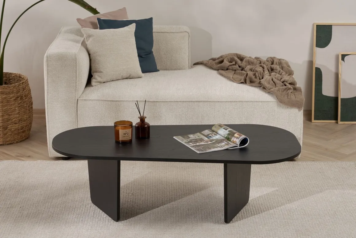 Tavolino da Salotto Nero Forma Ovale Materiale Piano in Legno Nobilitato 130x65x40h cm, Colore Ripiano Nero - Dozza