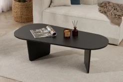 Tavolino da Salotto Nero Forma Ovale Materiale Piano in Legno Nobilitato 130x65x40h cm, Colore Ripiano Nero - Dozza