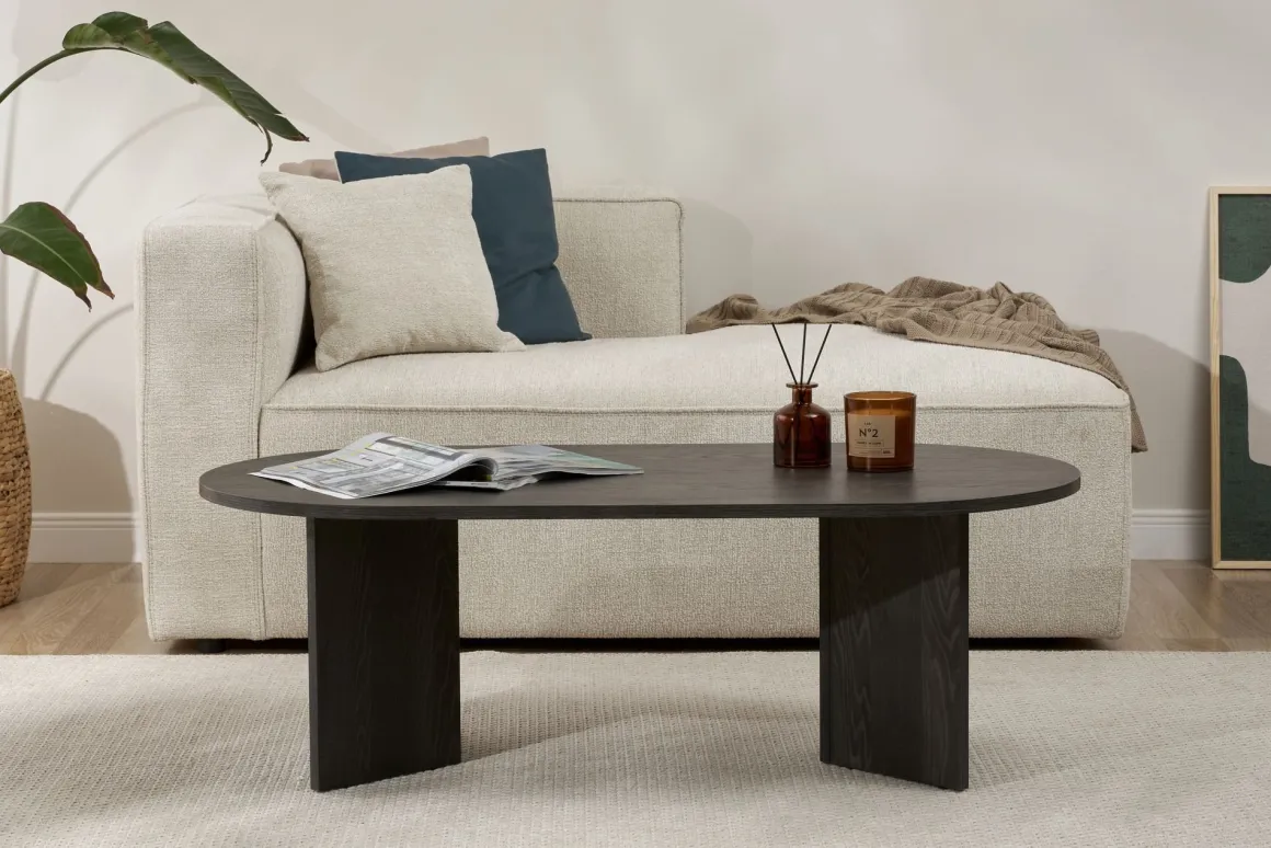 Tavolino da Salotto Nero Forma Rettangolare Materiale Piano in Legno Nobilitato 119x60x40h cm, Colore Ripiano Nero - Porcari